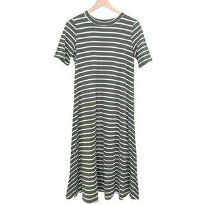 Olive Striped Jersey Midi Dress